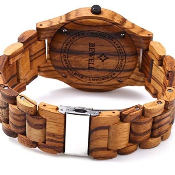 Mens Bewell Zebra Wood Analog Handmade Wrist Watch - Picture 3 of 3